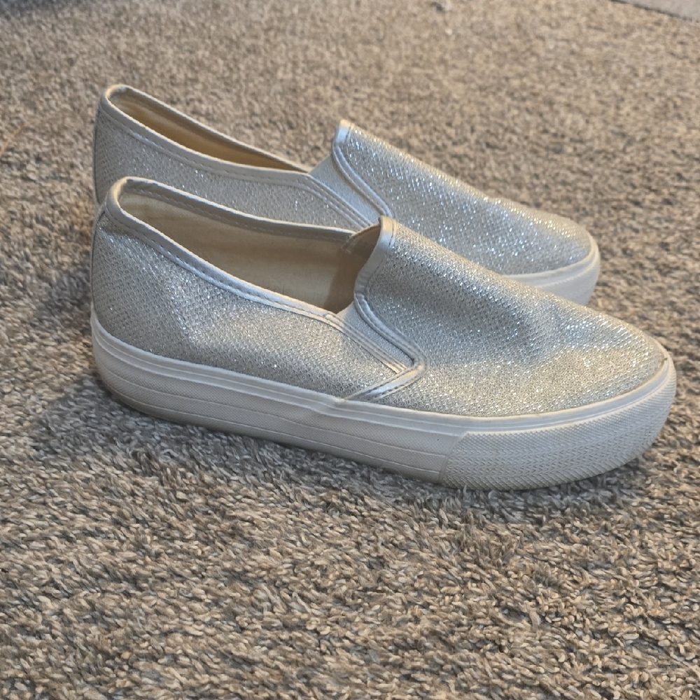 Restricted Silver Glitter Slip-On Flats